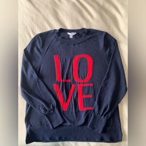 TIME AND TRU Navy Knit Graphic LOVE Pullover Sweater Crew Neck Women's XL